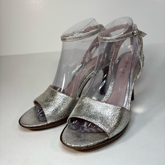 Nine West Shoes - Elegant Silver crinkle upper leather High Heel Sandals Nine West glam